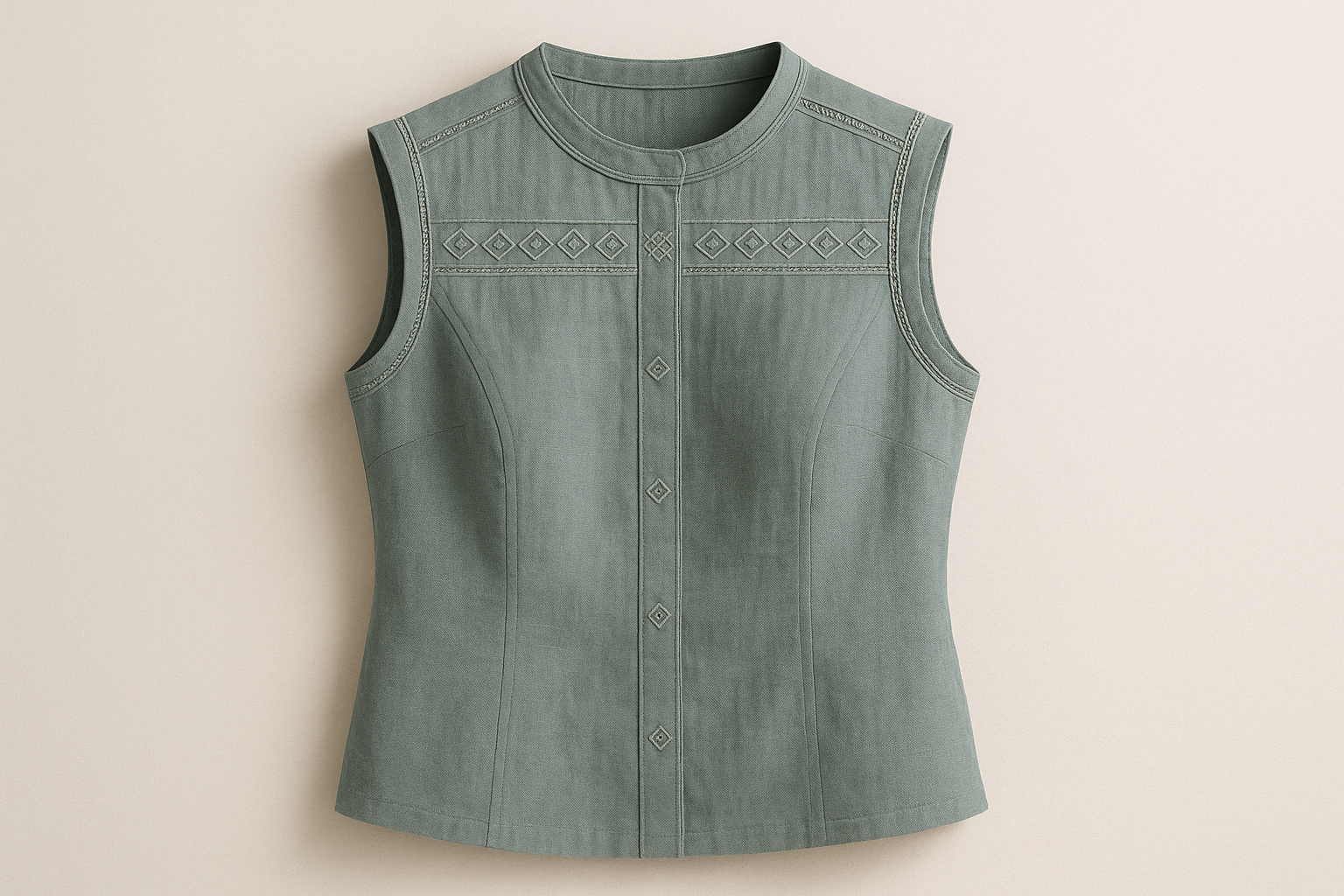 Create a sleeveless blouse, European style, Nordic color
